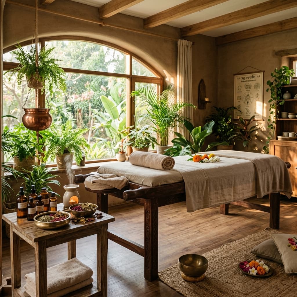 Serene holistic and ayurvedic wellness room at St. Camillus Holistic Care Centre